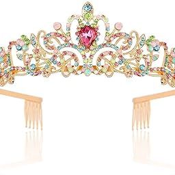 Bridal Princess Girl Tiara and Rhinestone Crown Headband Hair Accessories for Women Wedding Ceremony Party (Gold plating + Multicolor)-image-7