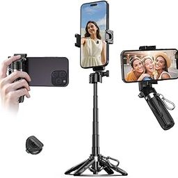 Linber Mini Selfie Stick Tripod with Remote, 3-in-1 Portable Phone Tripod Grip with 2 Cold Shoe Mounts, Pocket Size Phone Holder for iPhone Android, Vlog, Video, Livestreaming, Photography (Black)T26-picture-11