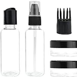 Happy Packaging 7-Pcs Travel Bottles Kit, Portable Refillable Toiletry Containers Set, Leak Proof Cosmetic Containers for Lotion | Shampoo | mist spray and Jars for Cream Total (4 bottles) (Black)-20