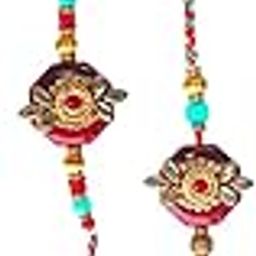 Unisex Traditional Kundan and Pearls Embedded Bhaiya Bhabhi Rakhi Set/Designer Rakhi & Gifting with Roli Kumkum Packets & Happy Rakshabandhan Card-5