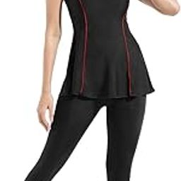 Women's A-line Nylon Half Sleeves 3/4th Pattern Swimwear-image-40