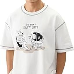 Ted The Stoner: Ruff Day Men and Boys Short Sleeves Round Neck Graphic Printed Cotton Oversized T-Shirts-image-5