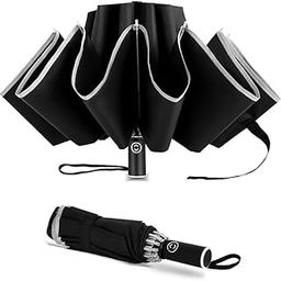 Compact Windproof Umbrella for Men & Women – 10 Ribs, Auto Open/Close, 46 Inch, Reflective Stripe, Portable Travel Umbrella for Rain & Sun Protection, Black-image-32