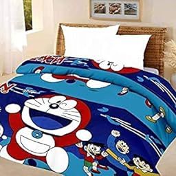Kids Cartoon Design Print Microfiber Single Bed Reversible AC Blanket/AC Dohar (Blue Doremon)-image-87