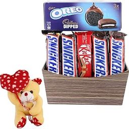 SFU E Com Delicious Chocolates Gift Hamper | Valentine Heart Teddy Bear With Chocolate Combo | Valentine Chocolate Hamper | 977-44