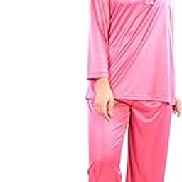 Women's Satin Solid Night Suit Set (ND072C Free_Coral Pink_Free)-image-4