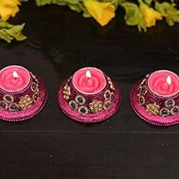 Collectible India Glittered Tealight Wax Candles (Pink) Set of 3-image-46