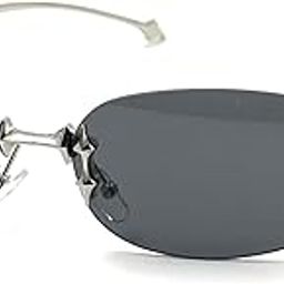 Rimless Oval Sunglasses with Star Accents, Grey and Pink Tinted Lenses, Metal Frame-image-98