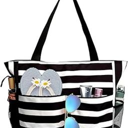 Womens Roof Hobo Shoulder Bag Large Western Tote Beach Bag Waterproof Sandproof Beach Pool Bag With Zipper & Wet Pockets Shoulder Bag Travel Teacher Grocery -Black Checks-picture-10