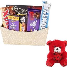 SFU E Com Premium Chocolate Gift Basket | Valentine Teddy Bear With Chocolate Combo | Valentine Chocolate Hamper | 234-23