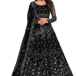 Amazon Brand Women`s Net Embroidered Silver Work Semi Stitched lehenga Choli-image-82