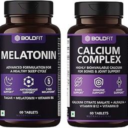 Boldfit Melatonin 5mg Sleeping Aid Pills for Deep Sleep with Tagara 125mg - 60 Veg Tablets & Boldfit Calcium Complex Supplement 1000mg (60 Tablets)-16