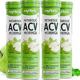 MYHERB ACV Moringa | 60 Effervescent Tablets To Control Cravings,Convert Fat Into Energy | Boost Energy | Apple Cider Vinegar, Cinnamon, Gugal | No Added Sugar (60 count (Pack of 4), Green Apple)-22