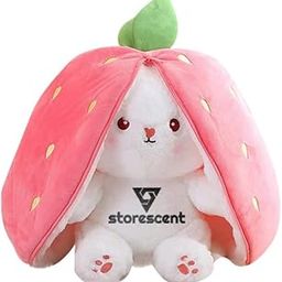 Rabbit with Chain Reversible Bunny Rabbit Soft Stuffed Toys for Girls Boys Baby Kids | Doll, Teddy Bear plushies, Animal Toy | Strawberry/Carrot Shaped Pink Colour | Gift Item for Kids 30CM-26