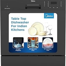 MIDEA 8 Place Setting Countertop Dishwasher (MDWTT0802D (B), Black, 6 wash programs, Portable, anti-bacterial filter & Intensive 70 degree wash for Ultra Hygiene, 24 Hour Delay Timer)-image-3