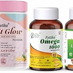 Fytika Let it Glow Pineapple, Collagen Powder-200G + Fytika Omega 1000 (Omega-3 Fatty acids)-60 Caps + Fytika Immunity Booster (Immune system support)-60 Tabs-image-93