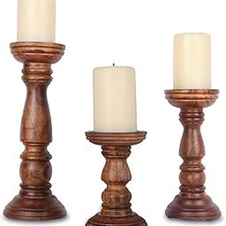 Vudy Rustic Wooden Candle Stand Set - Coffee Color Pillar Style for Home Decor - Matte-image-2
