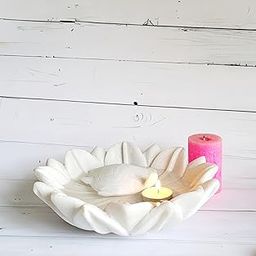 R&M RM 9inch Round Marble Leafy Bowl Urli with 3inch Floating Turtle | Flower Decoration| Floating Turtle Bowl | Marble Candle Statement Piece-31