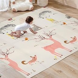 Lucky Dear Theme Mat Extra Large Foldable Play Mat,180 X 150 Cm Reversible Baby Play Mat, Multifunctional Waterproof Baby Mat for Floor, Foam Play Mat with Travel Bag,Multi Color,1 Count-23