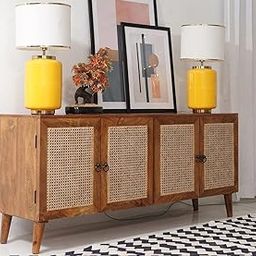 Sheesham Wood 4 Door Rattan Cane Sideboard and Cabinet for Living Room Wooden Storage Cabinet Organizer (Teak Finish)-image-54