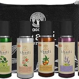 Vagad's Khadi Grooming Travel Kit Men & Women (1 Shampoo 30ml,1 Body Wash 30ml, 1 Moisturiser 30ml, 1 Face Wash 30ml, 1 Hair Oil 30ml) 5 pcs in Set | Paraben and Silicon Free | Ideal for Travelling-5