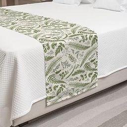 Lunarable Vintage Bed Runner, Floral Pattern with Boxwood ed Eucalyptus Fern Maidenhair, Decorative Accent Bedding Scarf for Hotels Homes and Guestrooms, King, Reseda Green Sage Green-image-9