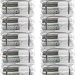 JD FRESH 10 Piece 34L Transparent Storage Organizer for Clothes/Easy Accessible Zip Covers for Wardrobe Cloth/Organizer Bag for Sarees/Bedsheets/Blankets/Shirts/Jeans/Toys/T-shirts/Books-50