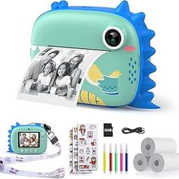 HiMont Kids Camera Instant Print, Digital Camera for Kids with Zero Ink Print Paper & 32G TF Card, Selfie Video Camera with Color Pens & Photo Clips for DIY, Gift for Boys 3-12 Years Old (Blue)-53