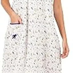 breezly Woman's Long Short Calf Length Pure Cotton Nighty White-picture-37