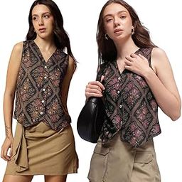 Women's Floral Regular Fit Vest-image-96