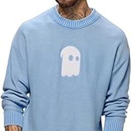 Knitted Pullover: Blue Wave Men and Boys Long Sleeves Round Neck Embroidered Acrylic Oversized Pullovers-picture-19