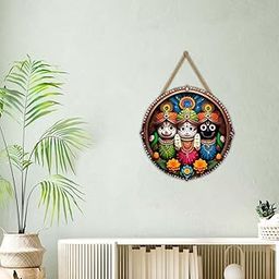 WallDaddy Jagannath Spiritual Wall Hanging For Mandir Decor Wood Wall Hangers For Home Decor Hexagon Shape Wall Hang With Golden Glitter Rope Size (30Cm x 30Cm) Spiritual Wall Hangings For Home Décor-15