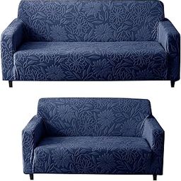 House of Quirk Universal Jacquard Waterproof Camellia 5 Seater 3 + 2 Thickened Fabric Sofa Cover Soft Touching Cover for Couch Flexible Stretch Sofa Slipcovers (Dark Blue)-image-7