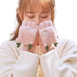 New Variety Store™ Stretchy Windproof Fashion Convertible Woman Gloves Cute Warm Feather Fingerless Gloves Flip Top Gloves with Mitten Cover-image-59