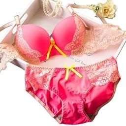 Women's Romantic Pink Lace Lingerie Set with Delicate Yellow Bow Accents - Ideal for Honeymoon and Special Occasions-picture-19