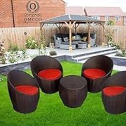 HOLYSOUL Patio Conversation Table Set 4+1 Rattan Patio Furniture Sets 4 Chair and 1 Table with Cushions for Garden Balcony Bedroom Powder Coated Frame UV Protected Wicker(Red)-image-11