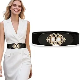 tecokart Waist Belt for Women Dresses | PU Leather Wide Stretchy Women Belts with Sparkling Rhinestone Buckle | Vintage Black Belt for Woman for Any Outfit-picture-37