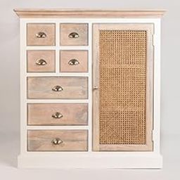 TGF Furniture Store Rustic Solid Wood Storage Cabinet – 7 Drawers with Rattan Door Panel, White & Natural Finish – Vintage Style Organizer for Bedroom, Living Room & Entryway-image-11