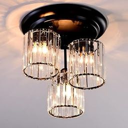 Semi-Flush Ceiling Light with 3 Lights, Industrial Black Crystal Chandelier 12 Inch Close to Crystal Shade Ceiling Lamps for Kitchen, Entrance, Living Room, Bedroom, Hallway-picture-29