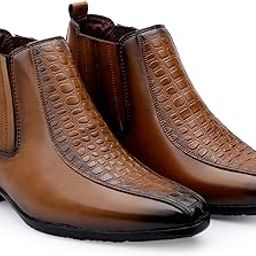 Men's 3.5" Hidden Height Increasing Faux Leather Material Slip-On Chelsea Boots with Croc Texture.-image-1