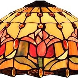 Errzom 12 Inch Tulip Lampshade Replacement Only Tiffany Style Stained Glass Lamp Shade Vintage Light Cover Accessories for Table Lamps, Pendant Lights, Ceiling Light, Desk Lamp,Red-image-13