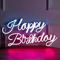 OVG Happy Birthday Neon Sign 12x18 Inch Blue, Pink LED Light, Neon Light for Birthday Parties and Gifts (Adapter Included)-image-31