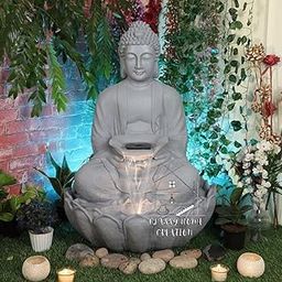 Classy Home Creation Kamal Buddha Water Fountain Fiber Fountain Indoor Outdoor | Living Room Dining Room | Garden Office Decor Fountain Big Size Grey Colour-image-77