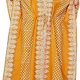 Women's Casual Style 100% Pure Relaxed Fit Hand Dyed Batik Free Size Kaftan | Nightwear Kaftan | Nighty For Women | Lounge Wear | Sleepwear - Yellow Dotted K02-image-56