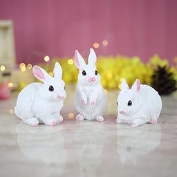 Wonderland ( Set of 3 White 4 inches Three Rabbit Combination Set | Garden Decor, Home Decor, Baloncy Decoration, gardden Statue | White Color | Can be Put Outside-4