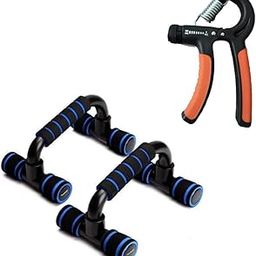 Vuvail Push Up Bar Stand And Adjustable Hand Gripper Combo Pack Set| Grip Strengthener| Chest Arms Back Equipment| Home Gym Fitness Tools for Men | Upper Body Workout Core Wrist Forearm Exercise Kit | Non-Slip Design-23