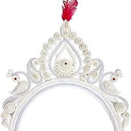 Bengali Bridal Shola Mukut Design for Wedding, Women's Tiara Crown Hair Accessories for bride, White Biyer White Solar Mukut for Hindu Marriage-image-18
