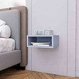 GCA1 WOODZONE Floating Wall Mounted Bedside Table with Shelf Storage | Wooden Floatable Nightstand Side Table for Bedroom & Hotels | Modern Wall Shelf for Home Dcor | HDMR Premium Wood, Sky Blue-image-77