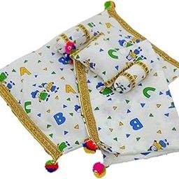 KIDSKOOK Laddu Gopal Cotton Bister Set for Kanha Ji Soft Cotton Filled Bed Sheets for Bal Gopal Asan, Multicolor with Cartoon Floral Print-3