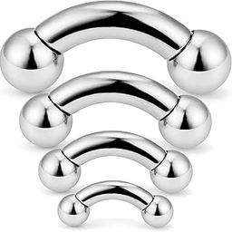 PA Ring Internally Threaded Curved Barbells CR Bent Barbell 316L Surgical Steel Pierced Body Jewelry for Women Men 2G 4G 6G 8G 4 Pieces-image-57